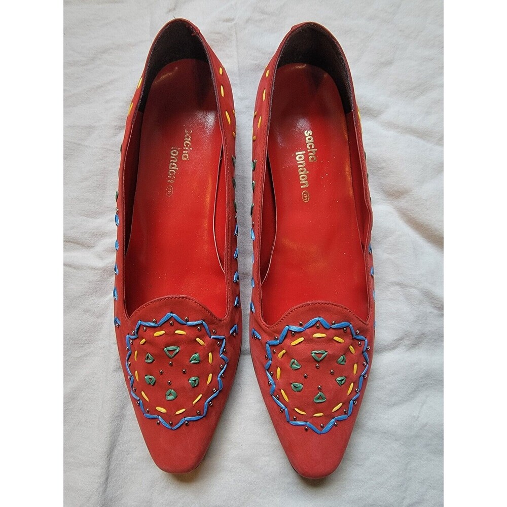 Sacha London‎ Shoes Size 10 B Red Embroidered Whimsical Boho Slip-on Women's